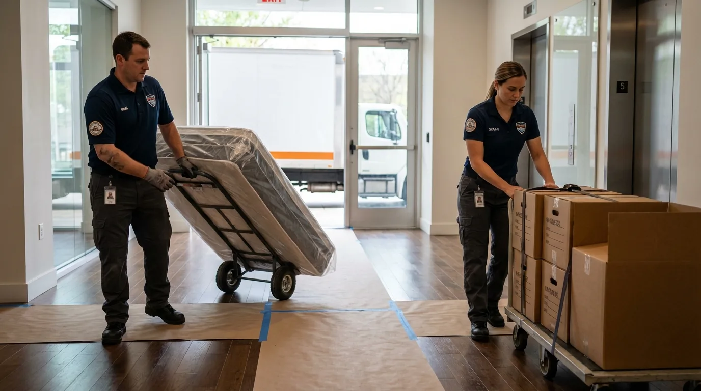 Professional apartment movers loading elevator in Seymour, MO